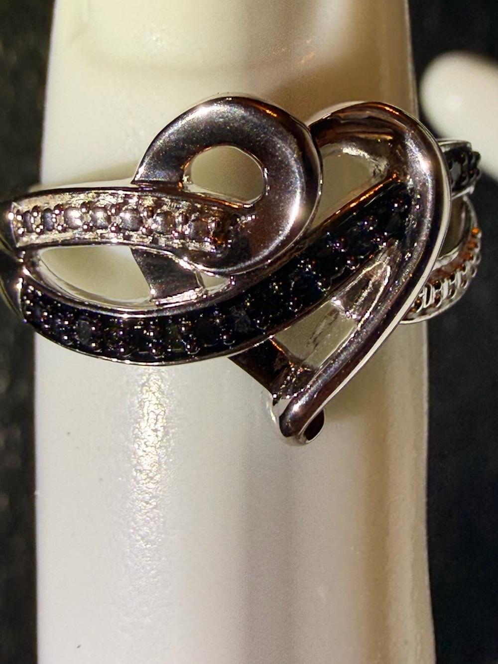 Natural Black Diamond Heart Infinity Ring 925 Sterling Silver White Gold Plated
